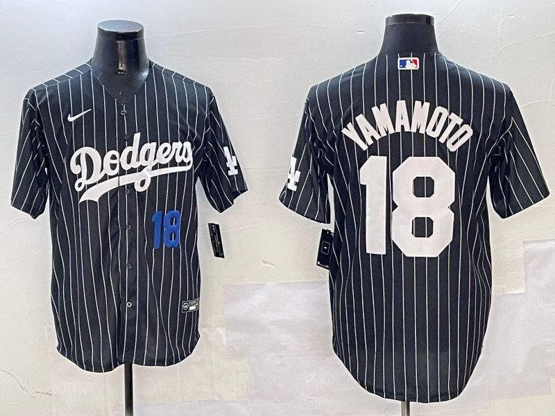 Men Los Angeles Dodgers #18 Yamamoto Black Stripe Jointly Name 2025 Nike MLB Jersey style 5->los angeles dodgers->MLB Jersey